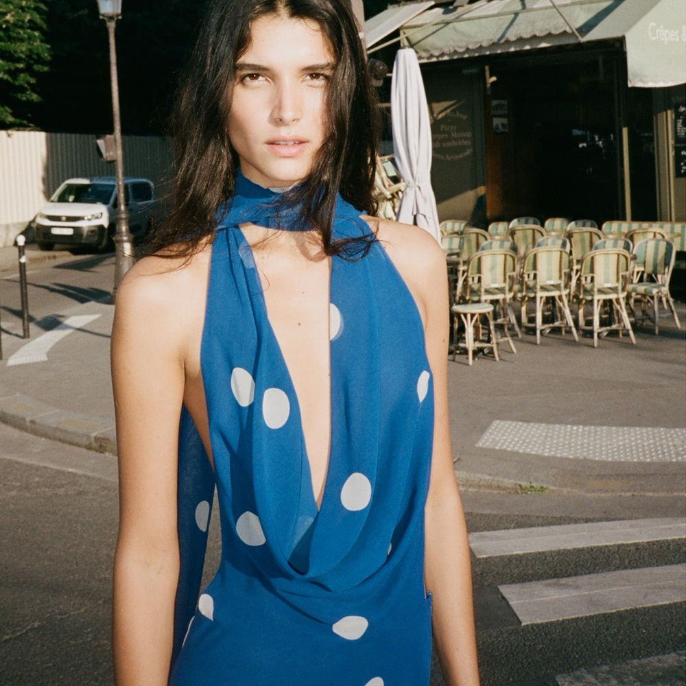 NWT🔥ZARA Dress Blue w/ White Dots